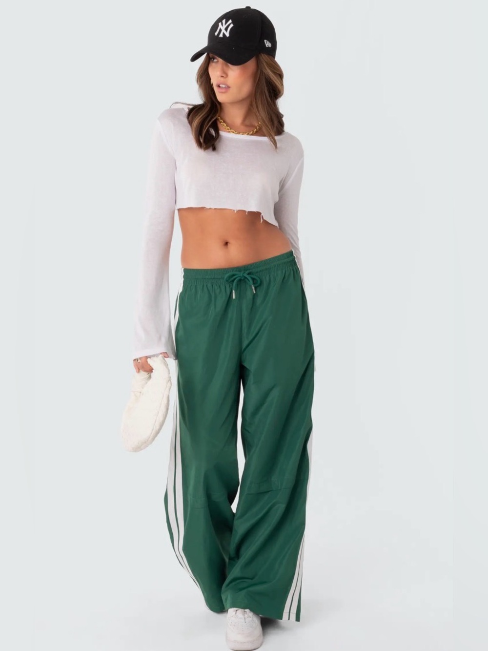 EDIKTED Fauna Nylon Track Pants Green White
